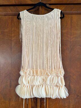Flapper Mini Dress Fringe Off White With Exquisite Details Size M